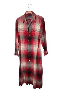 Ralph Lauren Red & Black Plaid Long-Sleeve Shirt Dress Size 10 no belt 49 inch
